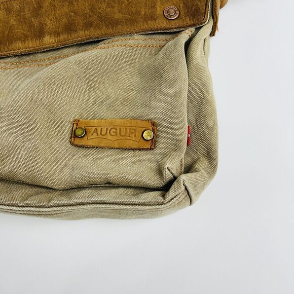 Augur Canvas Shoulder Saddle Bag Messenger Brown Leather Medium‎ Flap Snap Hobo - Picture 3 of 15